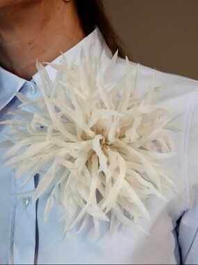 Silk Chrysanthemum Brooch: Cream White Flower Pin